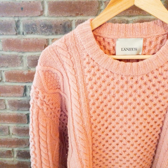 [LANEUS] Crew Neck aran-knit Jumper - Picture 2 of 7